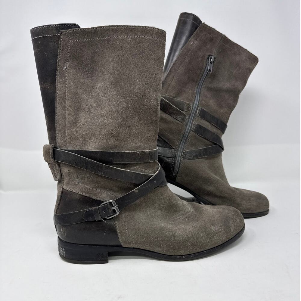 UGG Boots Womens Size 9 Grey & Black Deanna Burnished Suede Leather Riding Moto